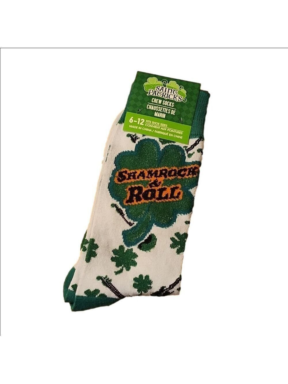 4/$25 Saint Patricks Day Socks St Paddys Day Four Leaf Clover Guitars  Unisex